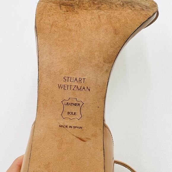 Stuart Weitzman Lexie Beige Leather Strap Sandal Heels Size 11 - Picture 11 of 11